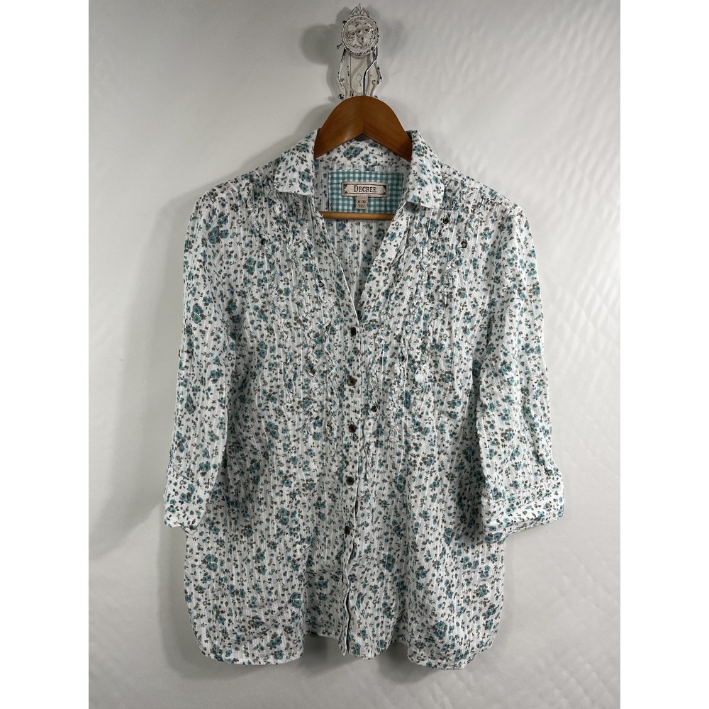 Y2K Decree Floral‎ Shirt Size XL Cottage Core Demure Coquette Feminine Ruffle